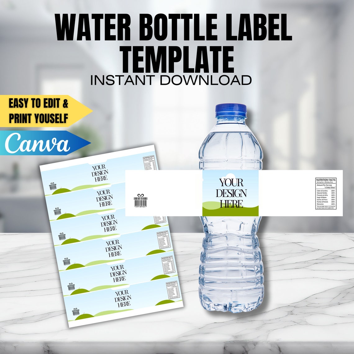 CANVA Water Bottle Label Template Editable Label Template Drink Label
