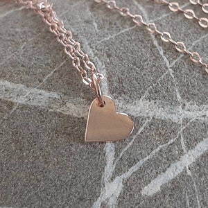 Small Rose Gold Heart Charm 18K Rose Gold Plate Flat Heart Necklace Tiny Vermeil Gold Heart 18 Inch Rose Gold Chain Option image 1