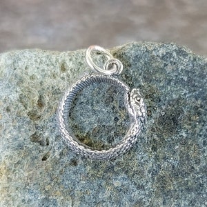 Tiny Detailed Ouroboros Snake Necklace or Charm Antiqued Sterling Silver, Very Small Snake Charm Ouroboros Necklace image 1