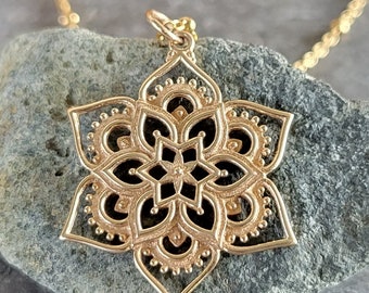 Bronze Lotus Mandala Necklace - Lotus Mandala Pendant - Sacred Geometry Jewelry - Meditation Necklace - Spiritual Gift