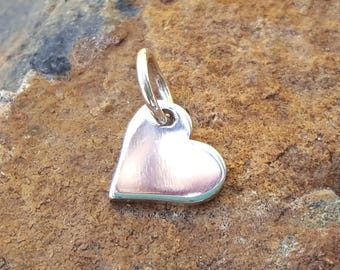 Tiny Silver Heart Necklace Charm- Sterling Silver - Small Flat Heart - Optional Custom Length Silver Chain