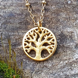 Gold Tree of Life Charm Rustic Tree Necklace Charm 24K Gold on Bronze Custom Length Chain Available DISCONTINUED STYLE image 1