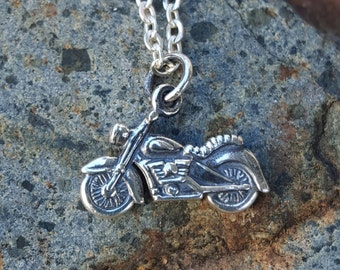 Motorcycle Charm Sterling Silver - Silver Motorcycle for Necklace or Bracelet - Biker