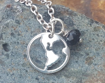 Silver Earth Charm - Sterling World Peace Necklace - Globe - World Charm - Optional Custom Length Silver Chain - Travel - Earth Day