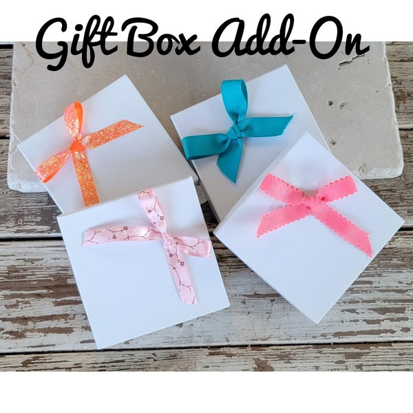 White Gift Box with Bow for Small Item - Cotton Insert - 100% Recycled Paperboard Jewelry Box - Color Options for Bow - 3 Inch Box