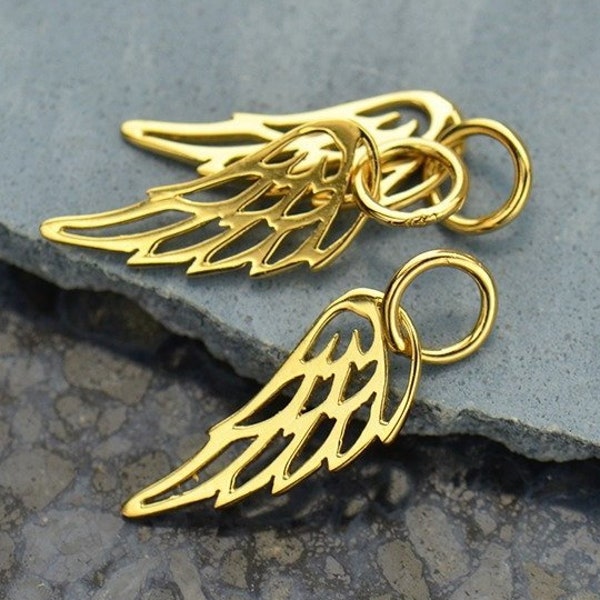 Tiny 14K Gold Angel Wing Charm - Vermeil Style - Small Guardian Angel Necklace - Optional Custom Length Gold Chain