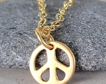 Peace Sign Necklace - 24K Gold Plated Charm - Small Sterling Silver Pendant