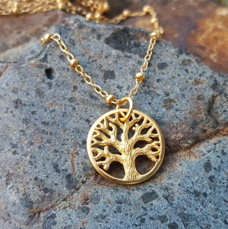 Gold Tree of Life Charm Rustic Tree Necklace Charm 24K Gold on Bronze Custom Length Chain Available DISCONTINUED STYLE image 4