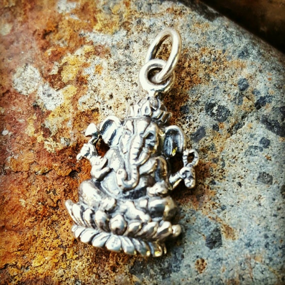 Sterling Silver Ganesh Charm Necklace – Ganesha Pendant – Hindu God of Wisdom – Remover of Obstacles – Spiritual Meditation Jewelry