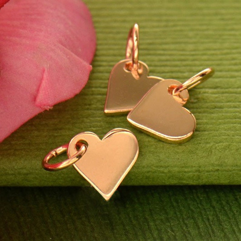 Small Rose Gold Heart Charm 18K Rose Gold Plate Flat Heart Necklace Tiny Vermeil Gold Heart 18 Inch Rose Gold Chain Option image 6