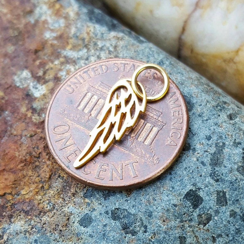Tiny 14K Gold Angel Wing Charm Vermeil Style Small Etsy