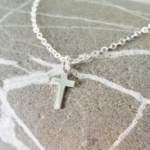 Small Silver Cross Necklace Tiny Cross on Custom Length Silver Chain with Lobster Clasp Birthstone Option First Communion image 1