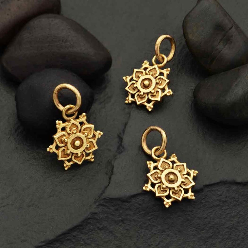 Bronze Tiny Lotus Mandala Necklace Gold Tone Lotus Flower Charm Meditation Charm Optional Custom Length Gold Filled Chain Very Small image 5