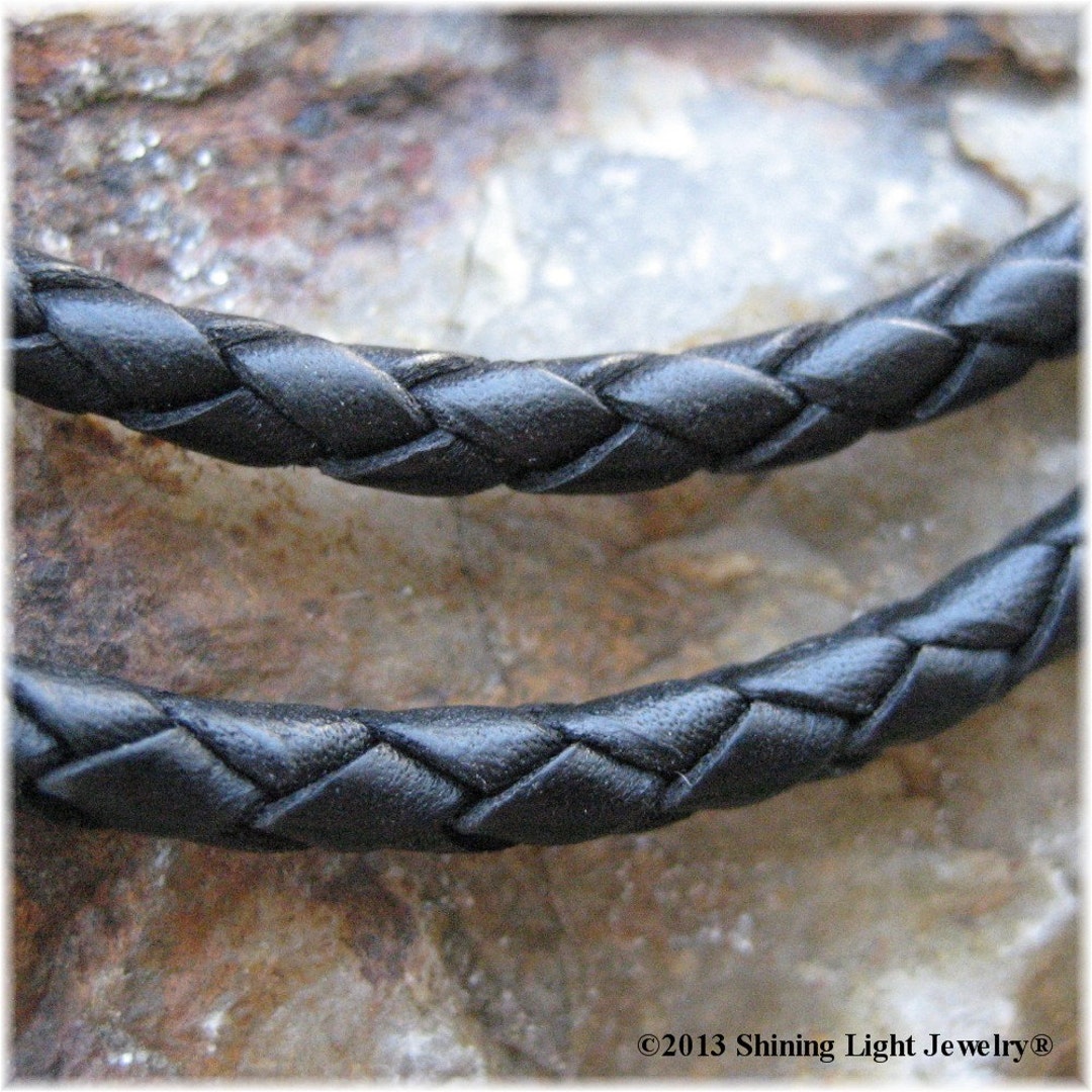 Quality Gold Sterling Silver 18inch 3mm Black Leather Braided
