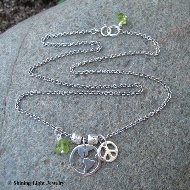 Small Peace Sign Charm Sterling Silver Tiny Peace Symbol Optional Custom Length Chain World Peace Necklace image 4