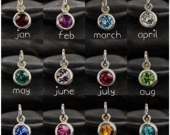 Sterling Silver Birthstone Charm Necklace: Swarovski Crystal Pendant