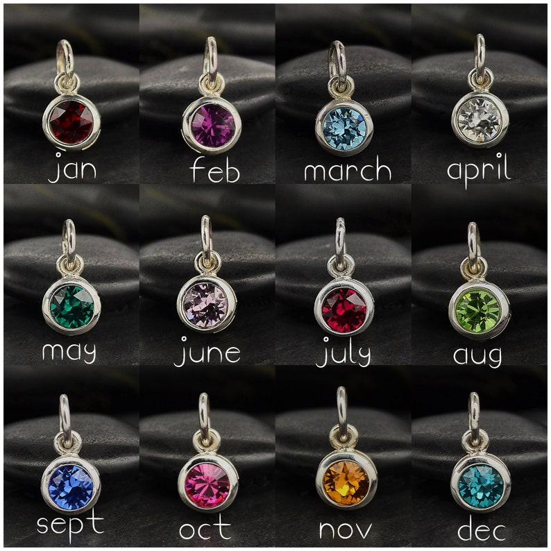 Birthstone Charm Sterling Silver Tiny Birthstone Birth Month Necklace Genuine Swarovski Crystal Optional Custom Length Silver Chain image 1