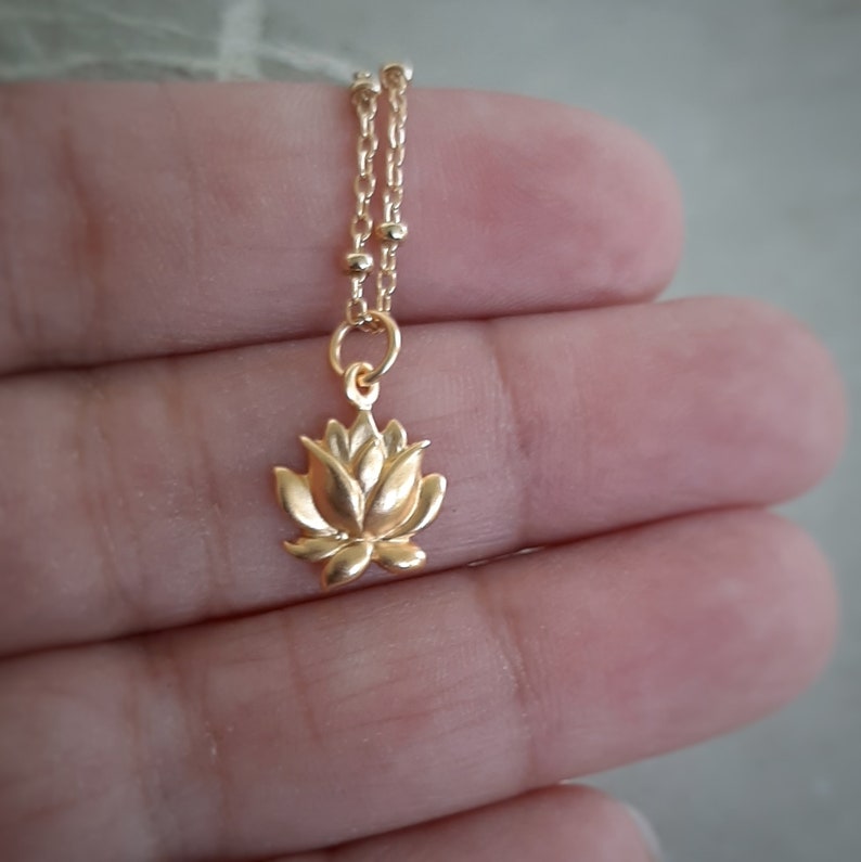 Gold Blooming Lotus Charm Vermeil Gold Lotus Necklace 24K Gold over Sterling Silver Optional Custom Length Gold Chain image 4
