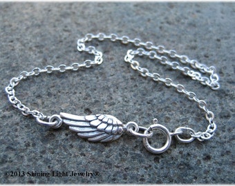 Angel Wing Bracelet - Guardian Angel - Sterling Silver Wing Anklet or Custom Length Bracelet - Best Friend Bracelets