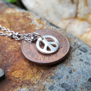 Small Peace Sign Charm Sterling Silver Tiny Peace Symbol Optional Custom Length Chain World Peace Necklace image 2