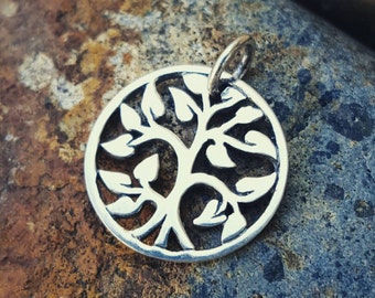 Tree of Life Charm - Small Silver Tree Necklace - Openwork Family Tree Pendant - .925 Silver - Silver Chain Option