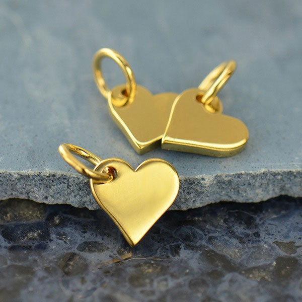 Small Gold Heart Charm Vermeil 14K Yellow Gold Flat Heart - Etsy