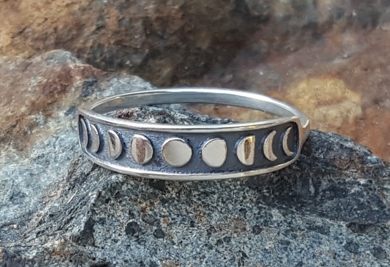 Moon Phase Ring Sterling Silver 925 Silver Moon Band Size 6 Size 8 image 5