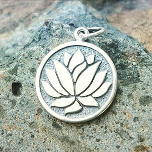 Etched Sterling Silver Lotus Flower Necklace: Yoga Jewelry