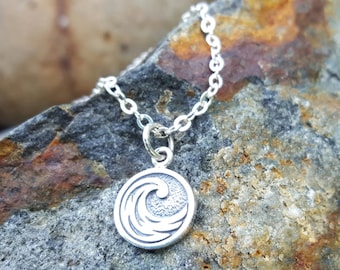 Water Element Necklace, Sterling Silver Wave Charm, Flow Healing Talisman, Elemental Symbol Jewelry, Double Sided Pendant
