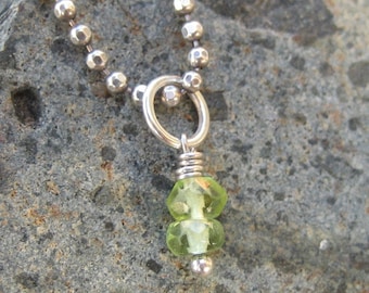 Peridot Gemstone Charm - Tiny August Birthstone - Sterling Silver Heart Chakra - Optional Custom Length Silver Chain - Peridot Necklace