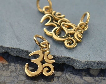 Tiny Bronze Om Charm - VERY SMALL - Gold Tone Om Necklace - Optional Custom Length Gold Filled Chain - Yoga Jewelry
