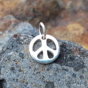 Small Peace Sign Charm Sterling Silver Tiny Peace Symbol Optional Custom Length Chain World Peace Necklace image 1