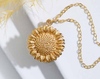 Gold Sunflower Necklace - Bronze Sunflower on Gold Filled Chain - 18 Inch