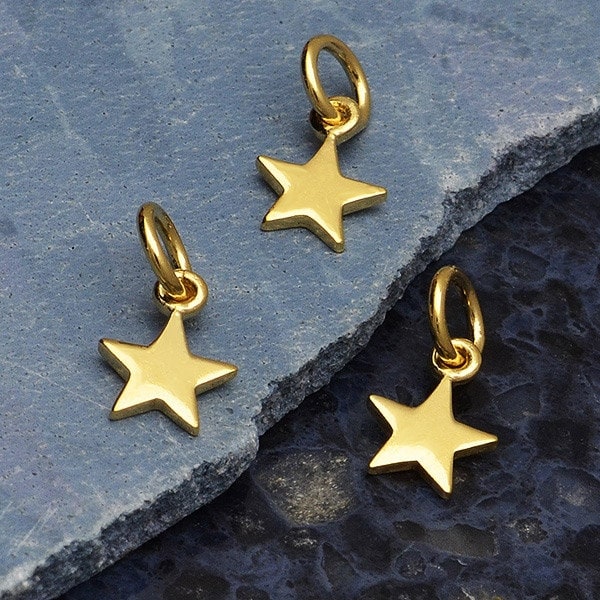 Tiny Shiny Gold Star Charm - 14K Gold Five Point Star - Vermeil - Good Job! - Celestial VERY SMALL