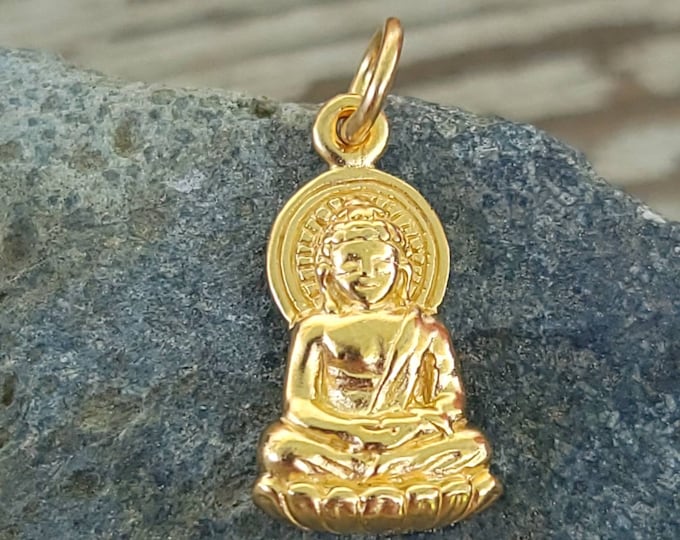 Gold Buddha Necklace Charm 24K Gold Over Bronze Small Gold Buddha