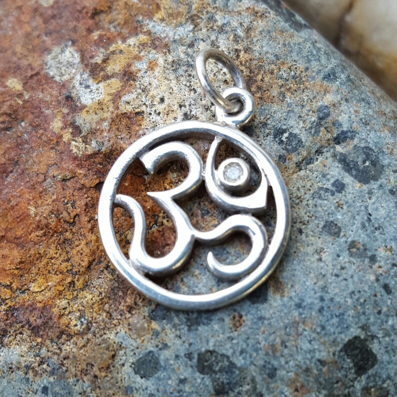 Silver Om Charm with Genuine Diamond Sterling Om Necklace | Etsy