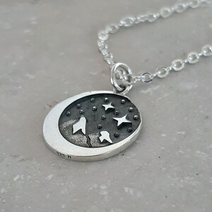 Mountains Moon and Stars Necklace Charm Sterling Silver Starry Night Sky Charm Mountain Range 3D Optional Custom Length Silver Chain image 2