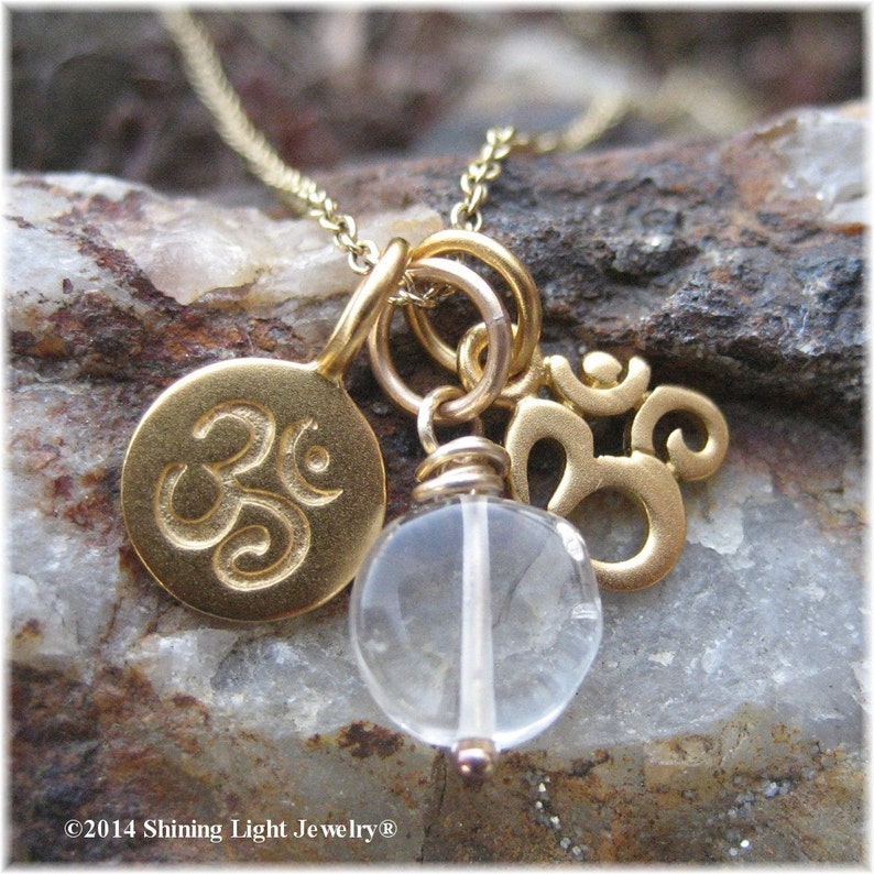Tiny Gold Om Charm VERY SMALL Gold Om Necklace 24K Vermeil Optional Custom Length Gold Filled Chain Yoga Jewelry image 4