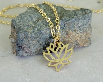 Bronze Lotus Necklace, Spiritual Flower Pendant, Symbol of Enlightenment, Openwork Lotus Charm, Meditation Jewelry