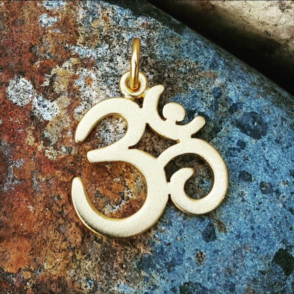 Real Gold Om Charm - 24K Vermeil Om Symbol Necklace - Optional Gold Filled Chain - Yoga Jewelry - Gold over Sterling Silver