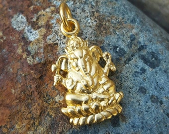 24K Gold Ganesh Charm - Vermeil Ganesh Necklace - Optional Custom Length Gold Fill Chain - Yoga Jewelry