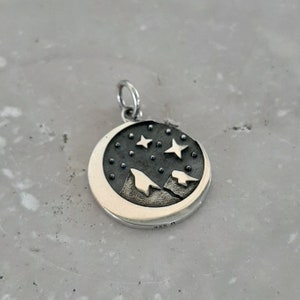 Mountains Moon and Stars Necklace Charm Sterling Silver Starry Night Sky Charm Mountain Range 3D Optional Custom Length Silver Chain image 3