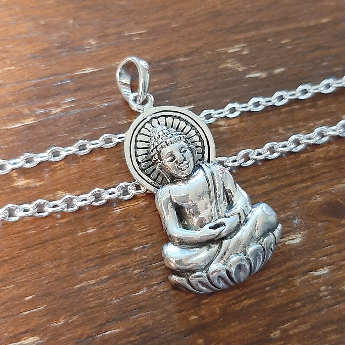 Large Silver Buddha Pendant Silver Buddha Necklace Big Etsy
