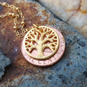 Gold Tree of Life Charm Rustic Tree Necklace Charm 24K Gold on Bronze Custom Length Chain Available DISCONTINUED STYLE image 2