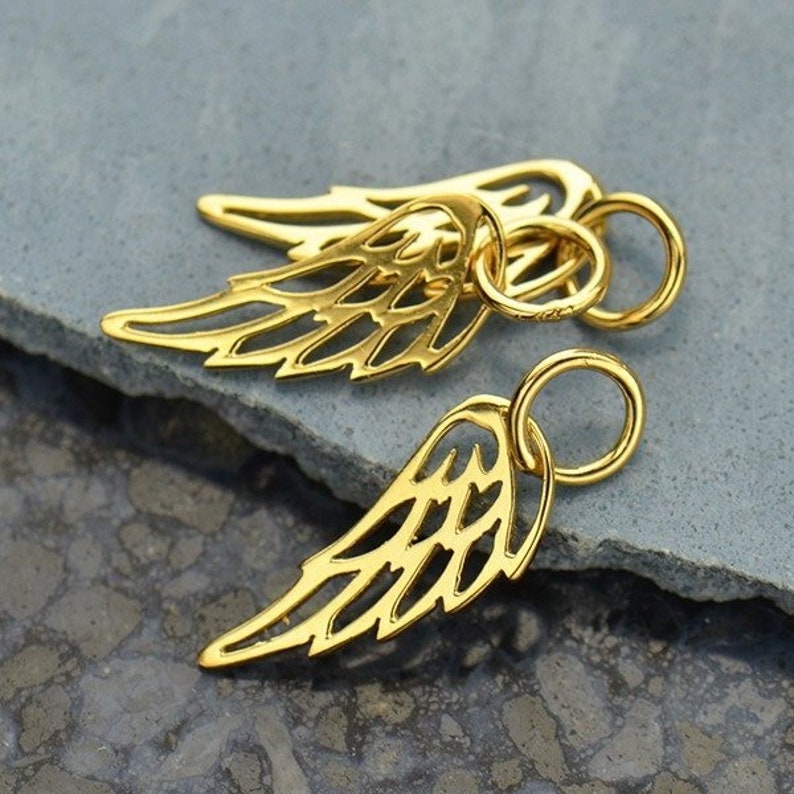 Tiny 14K Gold Angel Wing Charm Vermeil Style Small Etsy