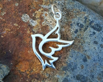 Peace Dove Charm Sterling Silver - Silver Bird Necklace - World Peace