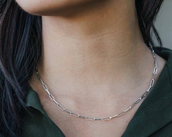 The PERFECT Sterling Silver Paperclip Chain Necklace - 18 Inch Length - Modern Minimalist Jewelry - Mother's Day Gift