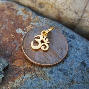 Tiny Gold Om Charm VERY SMALL Gold Om Necklace 24K Vermeil Optional Custom Length Gold Filled Chain Yoga Jewelry image 2