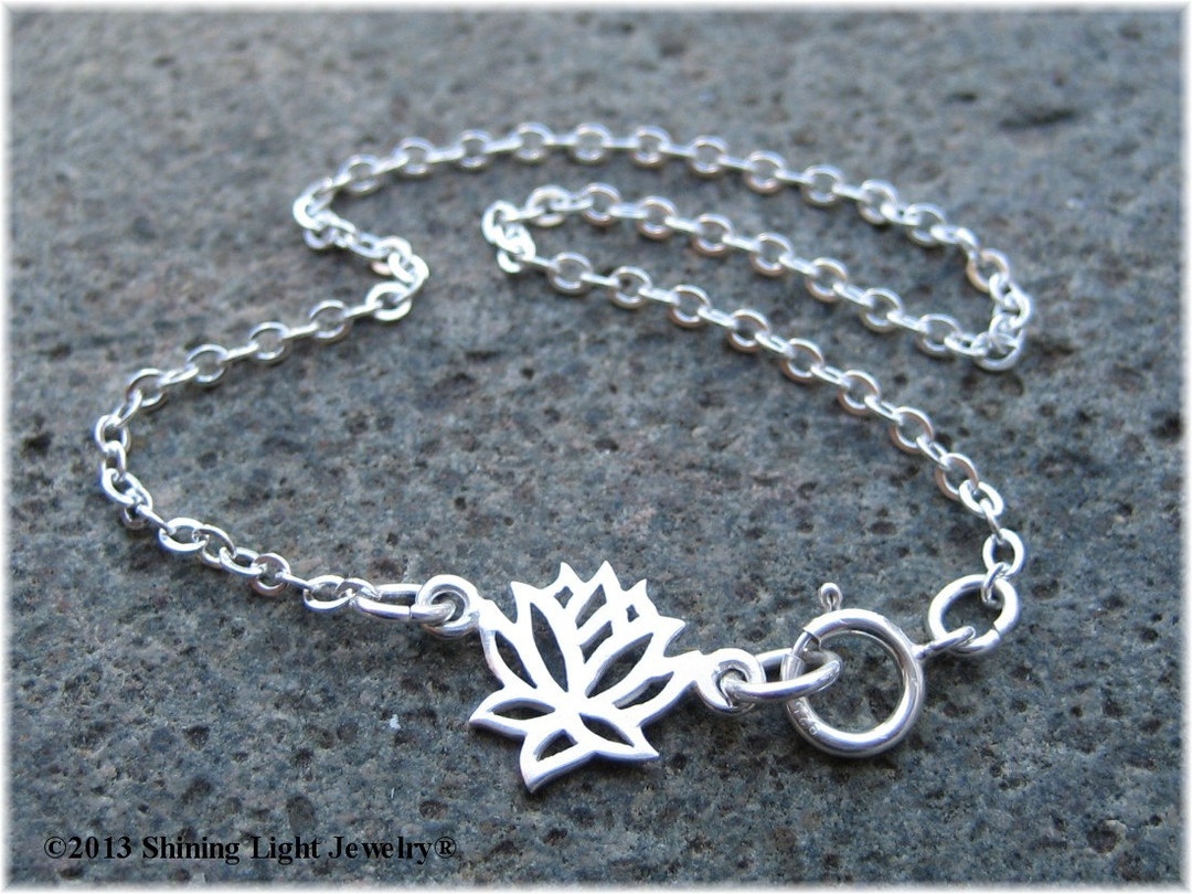 Lotus Flower Bracelet Sterling Silver Yoga Jewelry Custom Length