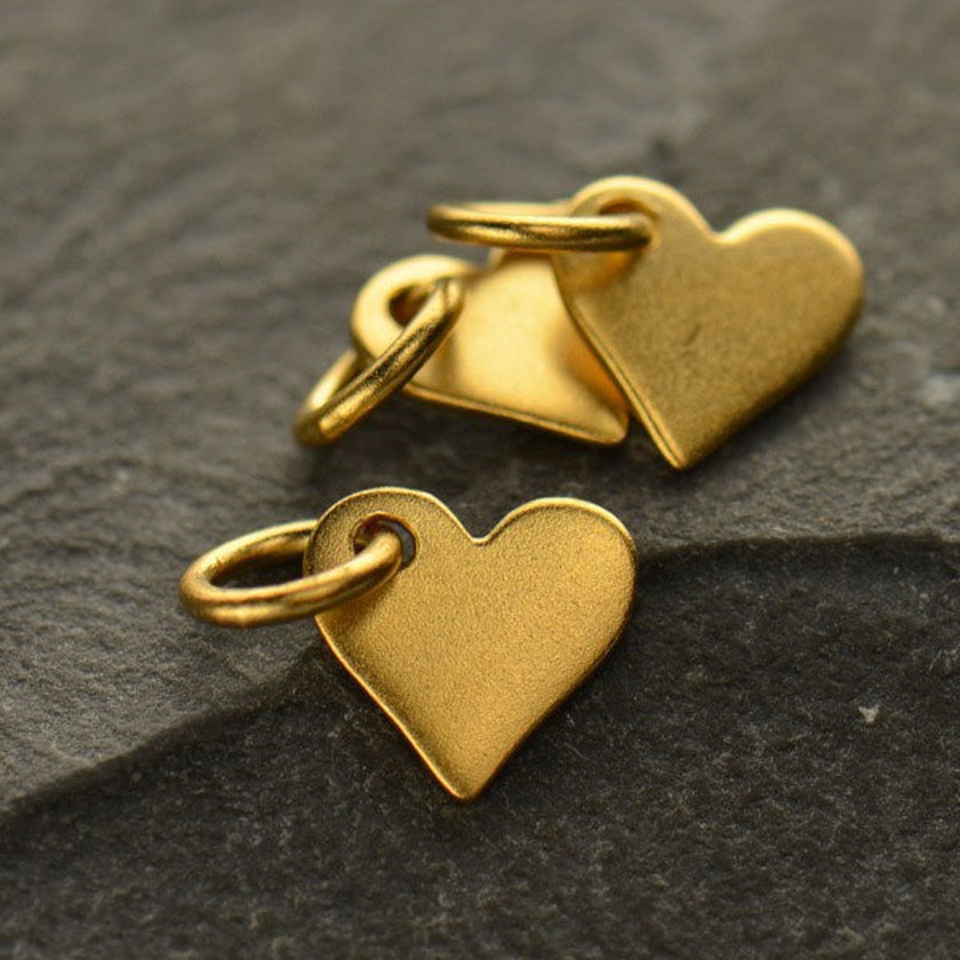 Small Gold Heart Charm Vermeil 24K Gold Flat Heart - Etsy